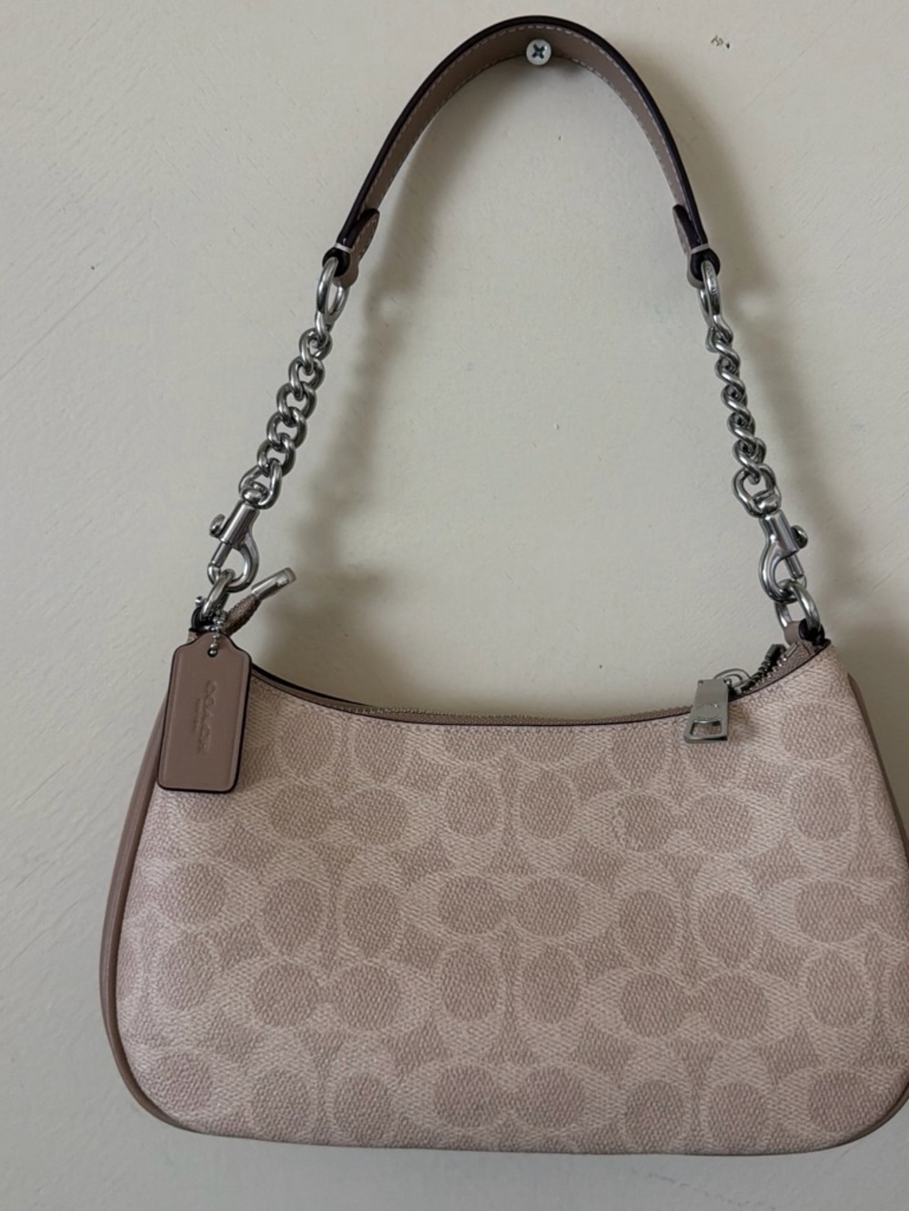 Coach Signature Canvas Shoulder Bag in Blush and Taupe
